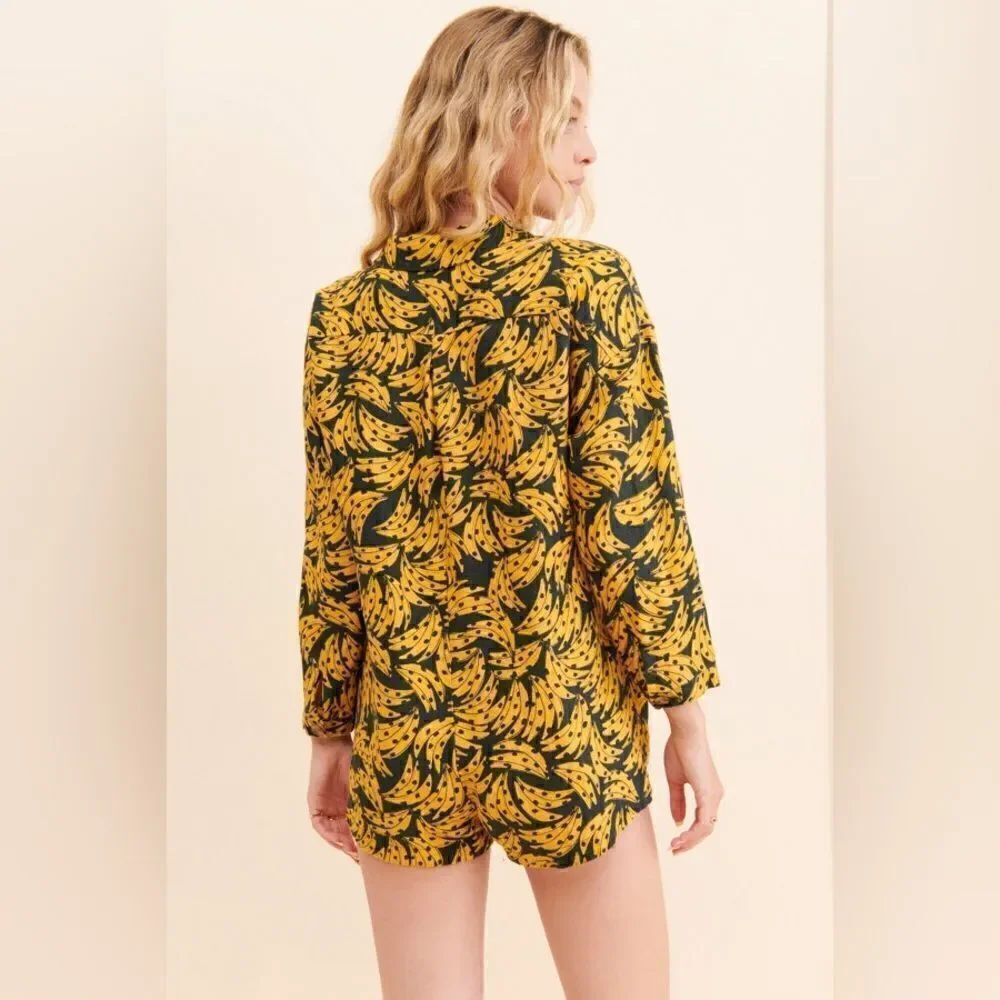 Farm  Rio Linen Yellow Black Romper Spotted Bananas Size M - Picture 4 of 10